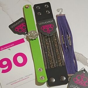 Paparazzi Green and Purple Bracelet Trio